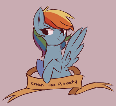 Size: 400x366 | Tagged: artist:crocelif, derpibooru import, feminist ponies, mouthpiece, old banner, patriarchy, rainbow dash, safe, solo, source needed, subversive kawaii, useless source url