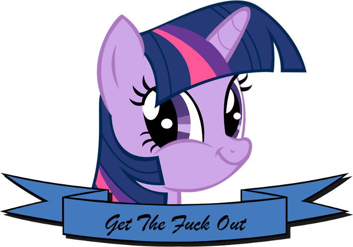 Size: 710x496 | Tagged: banner, derpibooru import, gtfo, meme, mouthpiece, old banner, parody, safe, solo, subversive kawaii, twiface, twilight sparkle, vulgar, wrong neighborhood