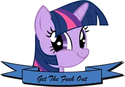 Size: 710x496 | Tagged: banner, derpibooru import, gtfo, meme, mouthpiece, old banner, parody, safe, solo, subversive kawaii, twiface, twilight sparkle, vulgar, wrong neighborhood