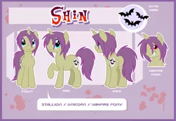 Size: 2692x1857 | Tagged: safe, artist:centchi, derpibooru import, oc, oc:shin, unofficial characters only, pony, unicorn, vampony, reference sheet, solo