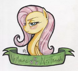 Size: 600x551 | Tagged: angry, artist:d0nkarnage, feminist ponies, fluttershy, mouthpiece, old banner, safe, solo, subversive kawaii, traditional art