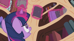 Size: 832x468 | Tagged: safe, derpibooru import, screencap, spike, twilight sparkle, dragon, pony, unicorn, the crystal empire, animated, anxious, bipedal, book, cartoon physics, crushing, determined, excited, eyes on the prize, flattened, frown, giant fucking book of magic and shit, glare, golden oaks library, impossibly large book, levitation, library, lidded eyes, magic, magical compendium, male, open mouth, outstretched arms, quill, sack, serious, serious face, slapstick, smiling, spikeabuse, telekinesis, tongue out, tree, twilight snapple, unicorn twilight, wide eyes