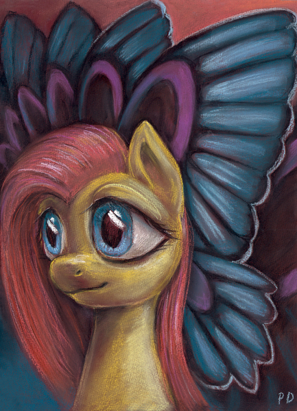 Size: 2300x3190 | Tagged: artist:kaermter, bust, derpibooru import, fluttershy, safe, solo, traditional art