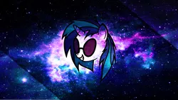 Size: 2732x1536 | Tagged: safe, artist:jamesg2498, artist:qqwich, derpibooru import, vinyl scratch, pony, unicorn, female, horn, mare, smiling, solo, space, sunglasses, teeth, vector, wallpaper