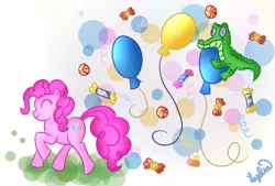 Size: 902x608 | Tagged: artist:lydia-rawr, balloon, candy, cutie mark, derpibooru import, gummy, pinkie pie, safe