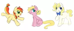 Size: 1200x500 | Tagged: safe, artist:the-chibster, derpibooru import, oc, unofficial characters only, pegasus, pony, unicorn, bow, colt, filly, fluffy, flying, freckles, hubbyjack, magical lesbian spawn, male, offspring, open mouth, parent:applejack, parent:fluttershy, parent:rainbow dash, parent:rarity, parents:appledash, parents:appleshy, parents:rarijack, sitting, smiling