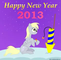 Size: 1932x1894 | Tagged: safe, artist:evaxilth, derpibooru import, derpy hooves, pegasus, pony, 2013, female, fireworks, happy new year, mare, solo