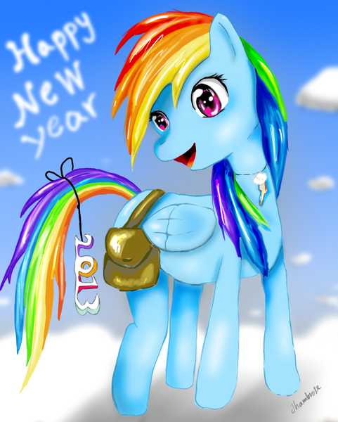 Size: 892x1113 | Tagged: 2013, artist:dashy21, derpibooru import, happy new year, rainbow dash, safe, solo