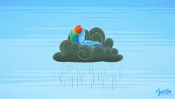 Size: 2560x1440 | Tagged: artist:mysticalpha, cloud, derpibooru import, rain, rainbow dash, sad, safe, scene interpretation, solo, testing testing 1-2-3, wallpaper