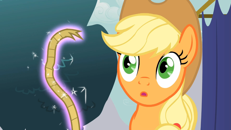 Size: 1365x768 | Tagged: applejack, boast busters, derpibooru import, lasso, magic, rope, safe, screencap, solo, wide eyes