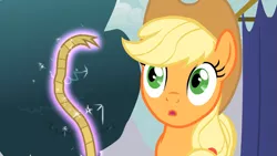 Size: 1365x768 | Tagged: applejack, boast busters, derpibooru import, lasso, magic, rope, safe, screencap, solo, wide eyes