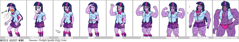 Size: 3294x581 | Tagged: questionable, artist:advanceddefense, derpibooru import, twilight sparkle, equestria girls, bra, breasts, buff breasts, button popping, clothes, comic, female, flexing, growth, hulk out, meme, muscle expansion, muscles, overdeveloped muscles, panties, red nosed, sequence, sick, sneezing, solo, solo female, sweat, tight clothing, tissue, torn clothes, twilight muscle, underwear, wardrobe malfunction