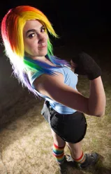 Size: 609x960 | Tagged: safe, artist:magyktrix, derpibooru import, rainbow dash, human, cosplay, irl, irl human, photo, solo