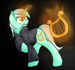 Size: 700x650 | Tagged: artist:shiverbear, dead source, derpibooru import, fanfic, fanfic:background pony, lyra heartstrings, lyre, magic, ponies wearing black, safe, solo