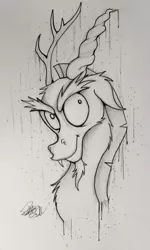 Size: 1948x3257 | Tagged: artist:pajaga, derpibooru import, discord, monochrome, safe, solo, traditional art