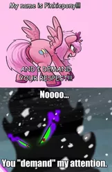 Size: 777x1200 | Tagged: arbmos, drama, edit, feminism, hellsing, hellsing ultimate abridged, king sombra, pinkiepony, semi-grimdark, sombracard, this can only end well, tumblr, umbrum