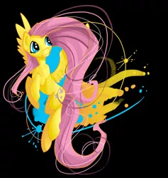 Size: 2384x2515 | Tagged: safe, artist:ellisarts, derpibooru import, fluttershy, pegasus, pony, abstract background, female, flying, mare, solo