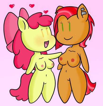 Size: 435x445 | Tagged: ambiguous facial structure, anthro, apple bloom, appleseed, artist:belisssyma, ask nudist sweetie belle, babs seed, breasts, chibi, derpibooru import, female, incest, lesbian, nipples, nudity, questionable, shipping