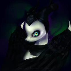 Size: 2000x2000 | Tagged: safe, artist:saoiirse, derpibooru import, ponified, bright eyed, crossover, dark, eyelashes, horns, maleficent, portrait, profile, solo