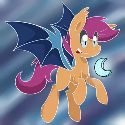 Size: 1280x1280 | Tagged: safe, artist:rosexknight, derpibooru import, scootaloo, bat pony, pony, bat ponified, race swap, scootabat, solo, student of the night