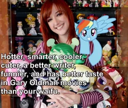 Size: 1000x847 | Tagged: artist needed, derpibooru import, edit, hotter than your waifu, human, irl, irl human, lauren faust, photo, rainbow dash, safe, technically pony related, waifu