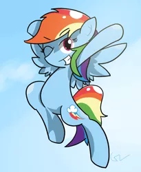 Size: 600x733 | Tagged: artist:gnworkplace, grin, rainbow dash, safe, smiling, solo, wink