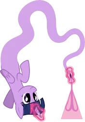 Size: 6400x9105 | Tagged: safe, artist:parclytaxel, derpibooru import, twilight sparkle, twilight sparkle (alicorn), alicorn, genie, genie pony, pony, .svg available, absurd resolution, bottle, female, magic, mare, simple background, smiling, solo, telekinesis, transparent background, twitwee, upside down, vector