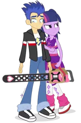 Size: 990x1500 | Tagged: safe, artist:dm29, derpibooru import, flash sentry, twilight sparkle, equestria girls, chainsaw, clothes, female, flashlight, juliet starling, lollipop chainsaw, male, shipping, simple background, straight, transparent background, voice actor joke