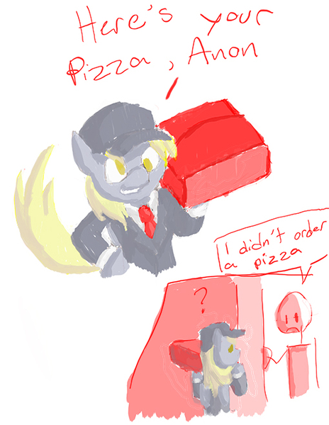 Size: 510x660 | Tagged: 4chan, artist:redanon, clothes, comic, derpy hooves, human, meme, oc, oc:anon, pizza, requested art, safe