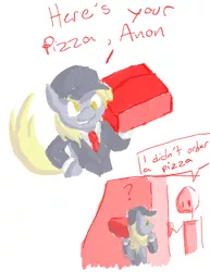 Size: 510x660 | Tagged: 4chan, artist:redanon, clothes, comic, derpy hooves, human, meme, oc, oc:anon, pizza, requested art, safe