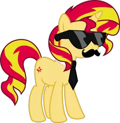 Size: 8695x8934 | Tagged: safe, artist:elsia-pony, derpibooru import, sunset shimmer, pony, unicorn, .svg available, absurd resolution, disguise, moustache, necktie, simple background, solo, sunglasses, svg, transparent background, vector