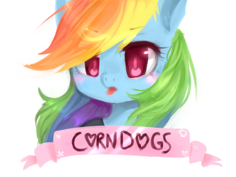 Size: 1280x960 | Tagged: artist:marinakirby, corndog, derpibooru import, mouthpiece, parody, rainbow dash, safe, solo