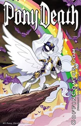 Size: 288x446 | Tagged: safe, artist:tonyfleecs, derpibooru import, ponified, pegasus, pony, armor, blackletter, cover, lady death, mask, rainbow, solo, white hair