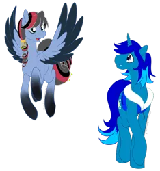 Size: 800x855 | Tagged: safe, artist:arcadianphoenix, derpibooru import, oc, oc:dusk spark, oc:light shine, unofficial characters only, crystal pony, pegasus, pony, unicorn, adoptable, clothes, commission, female, greeting, jacket, male, mare, meeting, stallion