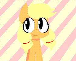 Size: 500x400 | Tagged: dead source, safe, artist:penguinpotential, derpibooru import, applejack, pony, ask applejack, :p, alternate hairstyle, animated, apple, cute, dialogue, eating, food, grin, hnnng, jackabetes, looking at you, pigtails, pun, seafood, silly, silly pony, smiling, solo, teenage applejack, teenager, that pony sure does love apples, tongue out, who's a silly pony, wink