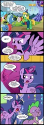 Size: 713x2000 | Tagged: safe, artist:madmax, derpibooru import, spike, twilight sparkle, twilight sparkle (alicorn), oc, alicorn, pony, angry, camera, comic, eating, female, hilarious in hindsight, magic, mare, tour guide, tourist, twilight's castle