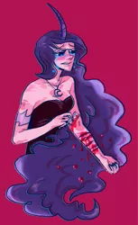 Size: 470x770 | Tagged: artist:connie-lingus, blood, breasts, crying, cutting, female, grimdark, horned humanization, human, humanized, princess luna, sad, self harm, solo