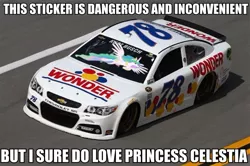 Size: 960x639 | Tagged: caption, edit, kurt busch, meme, nascar, princess celestia, racecar, ricky bobby, safe, solo, talladega nights, wonder bread