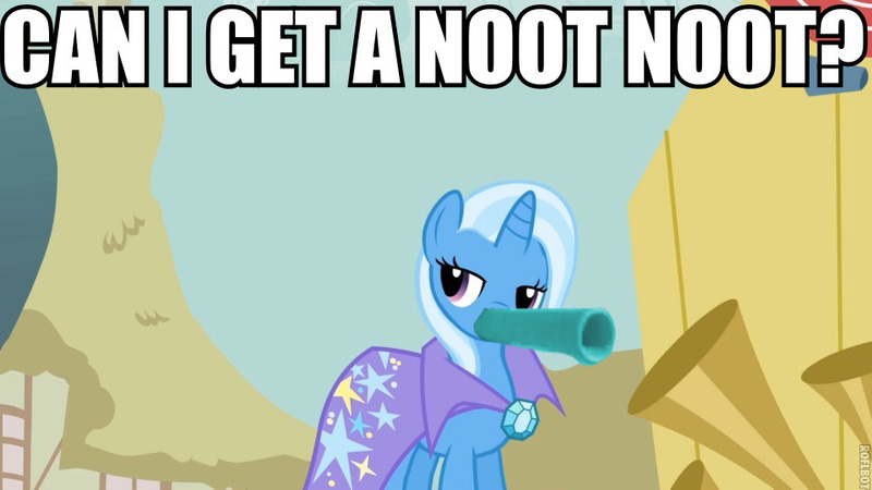 Size: 960x540 | Tagged: safe, derpibooru import, edit, screencap, trixie, pony, unicorn, female, image macro, mare, meme, noot noot, pingu, solo, trixie yells at everything