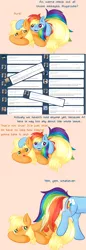 Size: 878x2549 | Tagged: safe, artist:ratofdrawn, derpibooru import, applejack, rainbow dash, ask appledash, appledash, ask, comic, cuddling, female, lesbian, lying, shipping, snuggling, tumblr