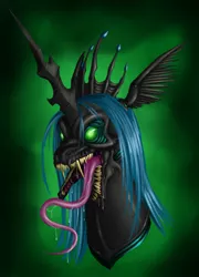 Size: 921x1280 | Tagged: safe, artist:crovirus, derpibooru import, queen chrysalis, changeling, changeling queen, drool, maw, nightmare fuel, solo, tongue out