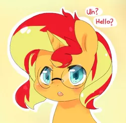 Size: 500x485 | Tagged: safe, artist:luxjii, derpibooru import, sunset shimmer, pony, unicorn, ask filly sunset shimmer, cute, filly, filly sunset shimmer, glasses, shimmerbetes, solo, tumblr, younger
