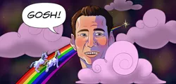 Size: 1811x866 | Tagged: artist:prinnywesker, blank flank, human, nicolas cage, prince blueblood, rainbow, safe, shining armor, space