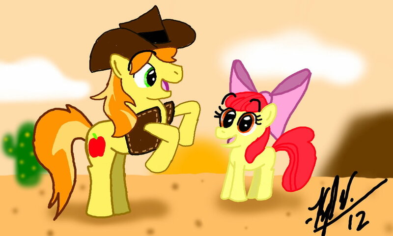 Size: 900x540 | Tagged: apple bloom, artist:kylestudios, braeburn, derpibooru import, safe