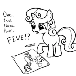 Size: 600x600 | Tagged: artist:smockhobbes, drawing, monochrome, safe, sketch, solo, sweetie belle, sweetiedumb, sweetie fail