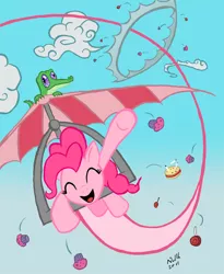 Size: 800x977 | Tagged: artist:nullh, candy, derpibooru import, flying, glider, gummy, hang glider, hang gliding, pinkie pie, safe