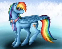 Size: 1600x1280 | Tagged: safe, artist:puggie, derpibooru import, rainbow dash, clothes, ice, scarf, solo, tongue out