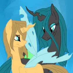 Size: 650x650 | Tagged: safe, derpibooru import, queen chrysalis, oc, oc:poisoned soul, canon x oc, changelingified, chrysalislover