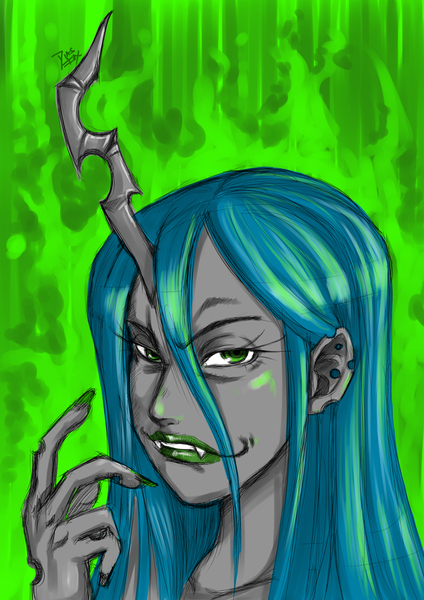 Size: 750x1061 | Tagged: artist:diasfox, bust, derpibooru import, human, humanized, queen chrysalis, safe, solo