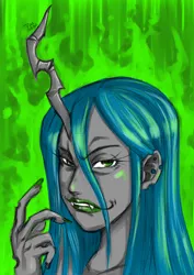 Size: 750x1061 | Tagged: artist:diasfox, bust, derpibooru import, human, humanized, queen chrysalis, safe, solo